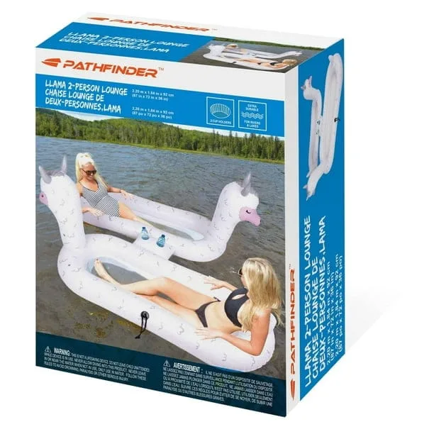pathfinder inflatable 88" 2 person unisex llama lounge with charming graphics and cupholders