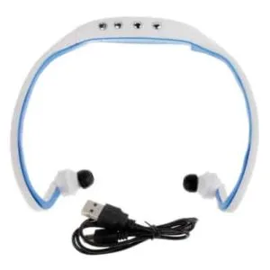 sport mp3 wma music player tf/ micro sd card slot wireless headset headphone earphone (white + blue)
