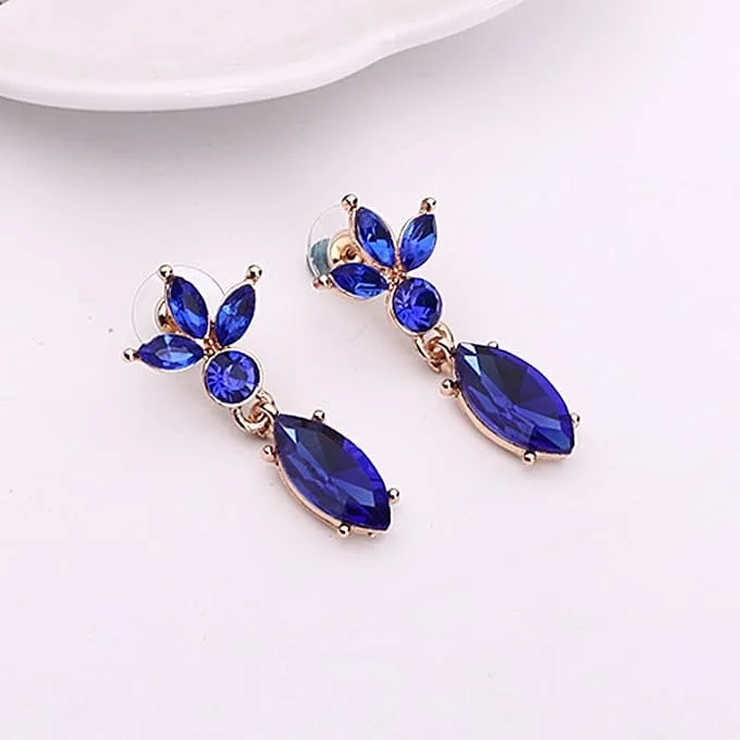 wreath diamond shape necklace earrings ladies innovative novel fashion jewelry set (blue)