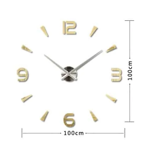 home decoration watch frameless 3d mirror large diy wall sticker mute clock, size: 100*100cm (gold)