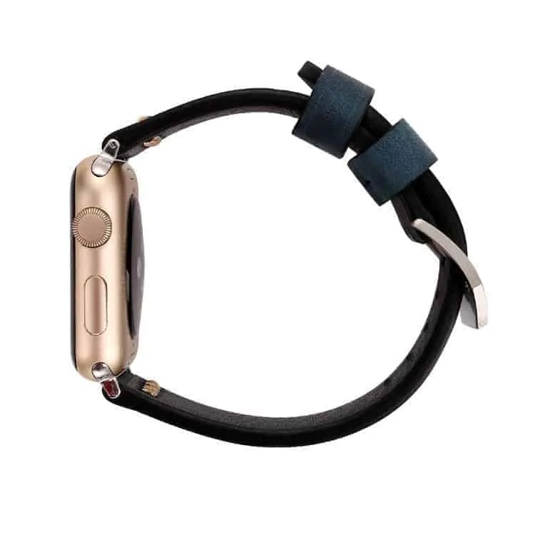 apple watch band genuine leather blue for apple watch 38mm 40mm 41mm or 42 44 45mm replacement strap for series 7 6 5 4 3 2 1