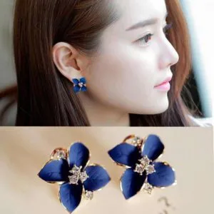 women camellia of design bohemian earrings(blue with colorful crystal)
