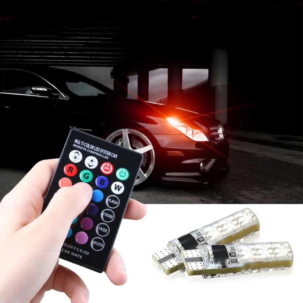 light bulb 2 pcs t10 2w auto flash strobe fade smooth remote controlled colorful led clearance decorative light, dc 12v