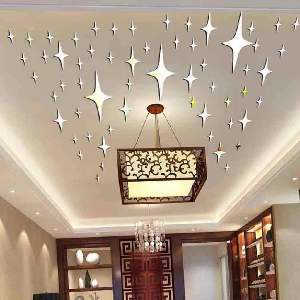 3d mirror wall stickers acrylic stars, diy ceiling tv wall stickers home decor wall stickers home decor (gold)