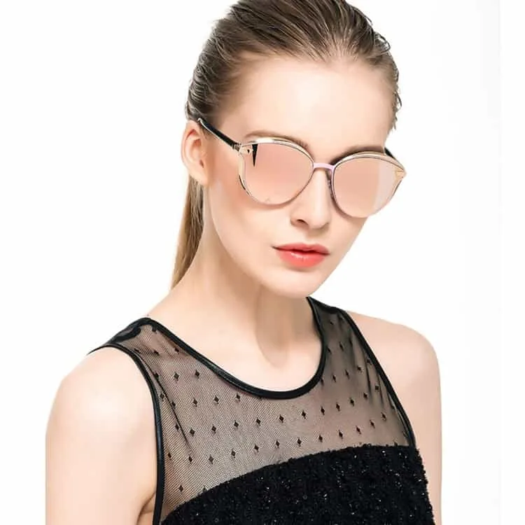 women fashion retro round metal frame uv400 polarized sunglasses (pink)