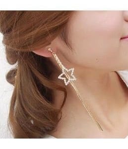 2 pcs alloy fashion tassel rhinestone five pointed star pendant earrings