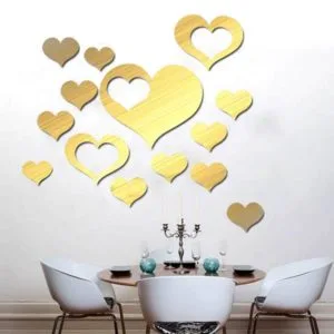 love shape mirror art decor wall stickers living room decoration wall decoration sets (gold)
