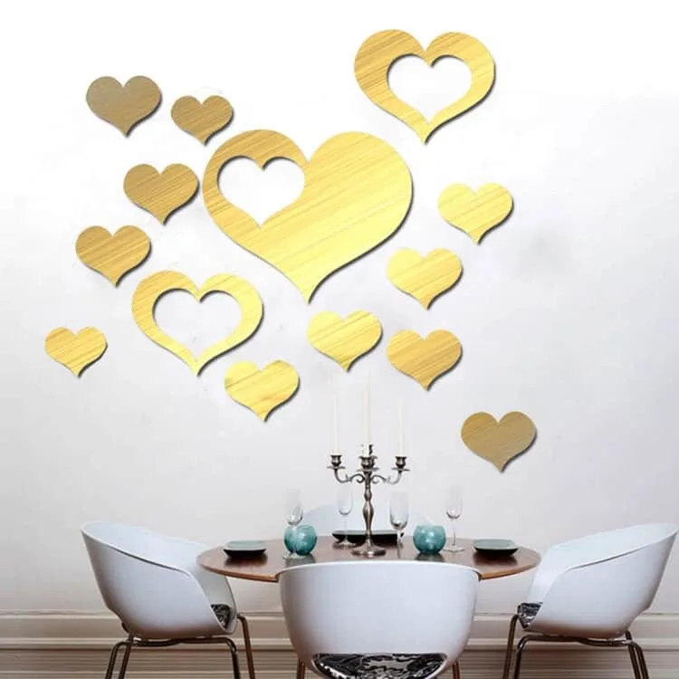love shape mirror art decor wall stickers living room decoration wall decoration sets (gold)