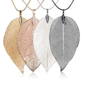 necklace filigree long bohemian unique natural leaf women jewelry (gold)