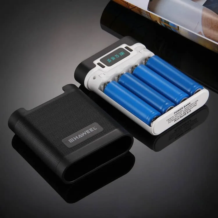 haweel diy 4x 18650 battery (not included) 10000mah power bank shell box with 2x usb output & display