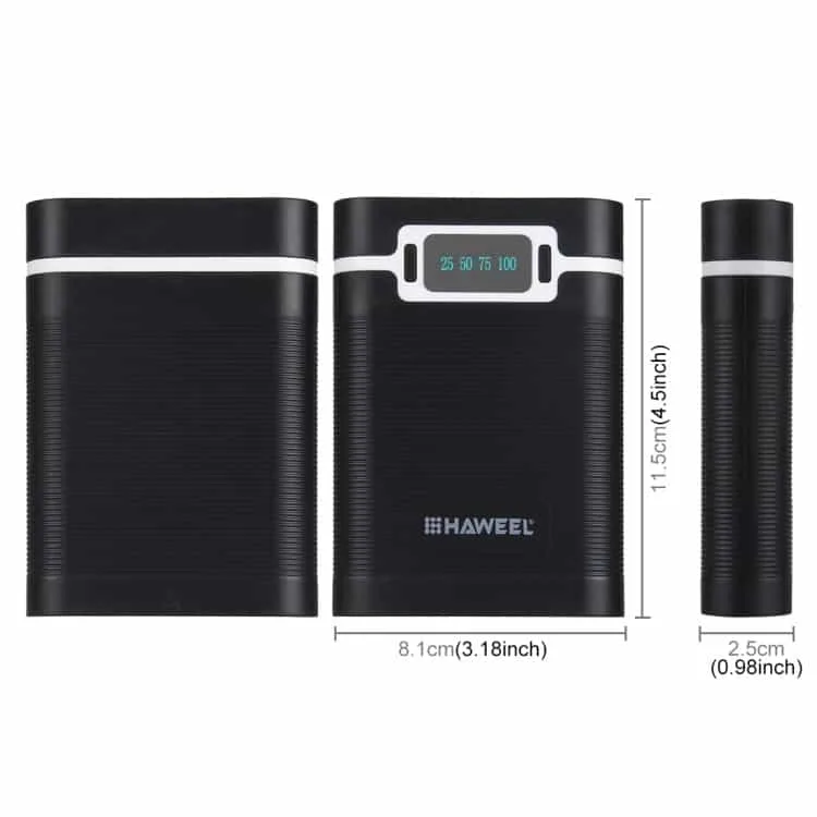 haweel diy 4x 18650 battery (not included) 10000mah power bank shell box with 2x usb output & display