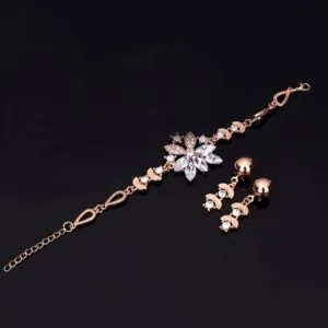 fashion diamond shape leaves flowers bracelets earrings jewelry 2 pcs set for women (white)