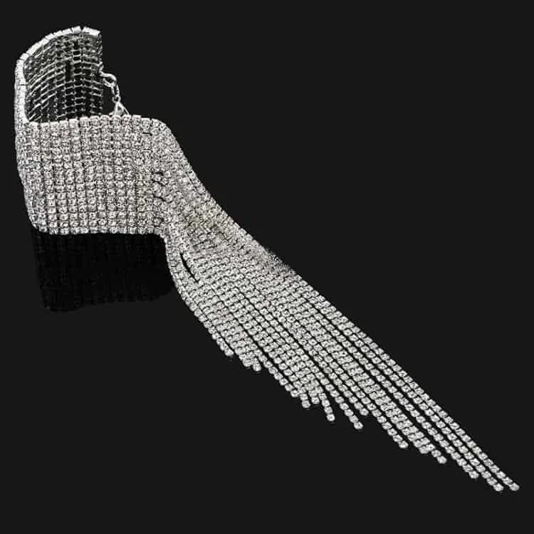 Luxury Fashion Multi-row Shining Diamond Tassel Nightclub Stage Performance Bracelet Jewelry (Platinum)