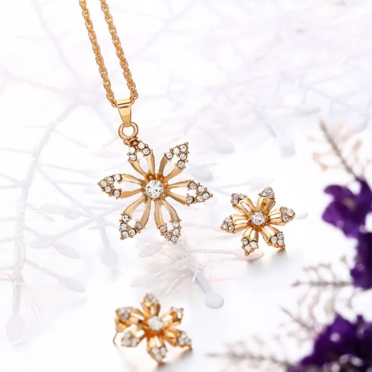 diamond shape flower bridal necklace earrings three piece (gold) diamond shape flower bridal necklace earrings three piece (gold)