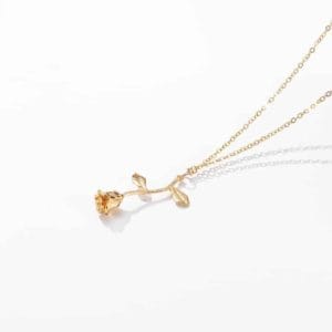 valentines day gift rose flower pendant jewelry chain necklace (gold)