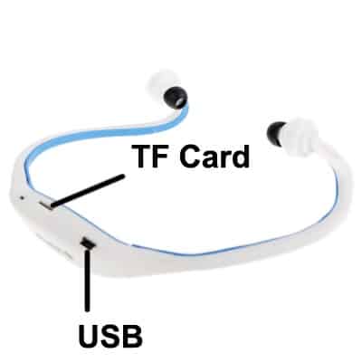 sport mp3 wma music player tf/ micro sd card slot wireless headset headphone earphone (white + blue)