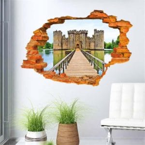 broken wall effect ancient castle fashion 3d creative wall stickers, size: 60cm x 90cm