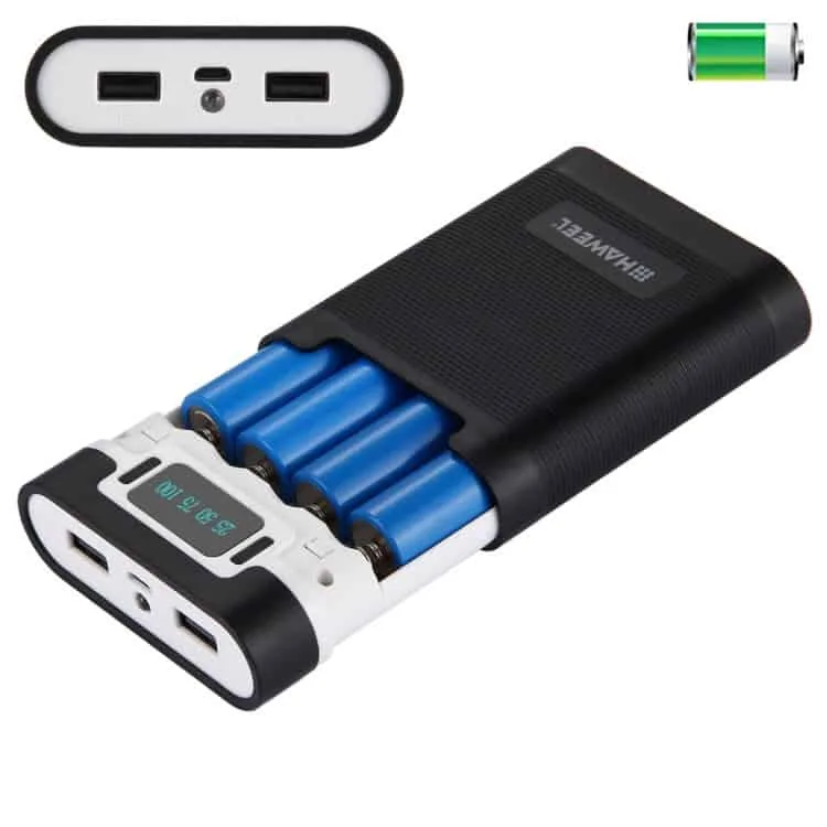 haweel diy 4x 18650 battery (not included) 10000mah power bank shell box with 2x usb output & display