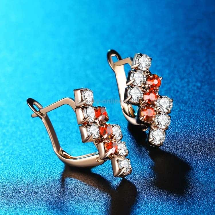 earring for women 1 pair of 18 k gold irregular geometrical sterling silver crystal stud 21*9 mm (red)