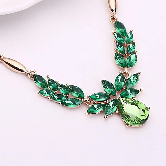 wreath diamond shape necklace earrings ladies innovative novel fashion jewelry set (green)