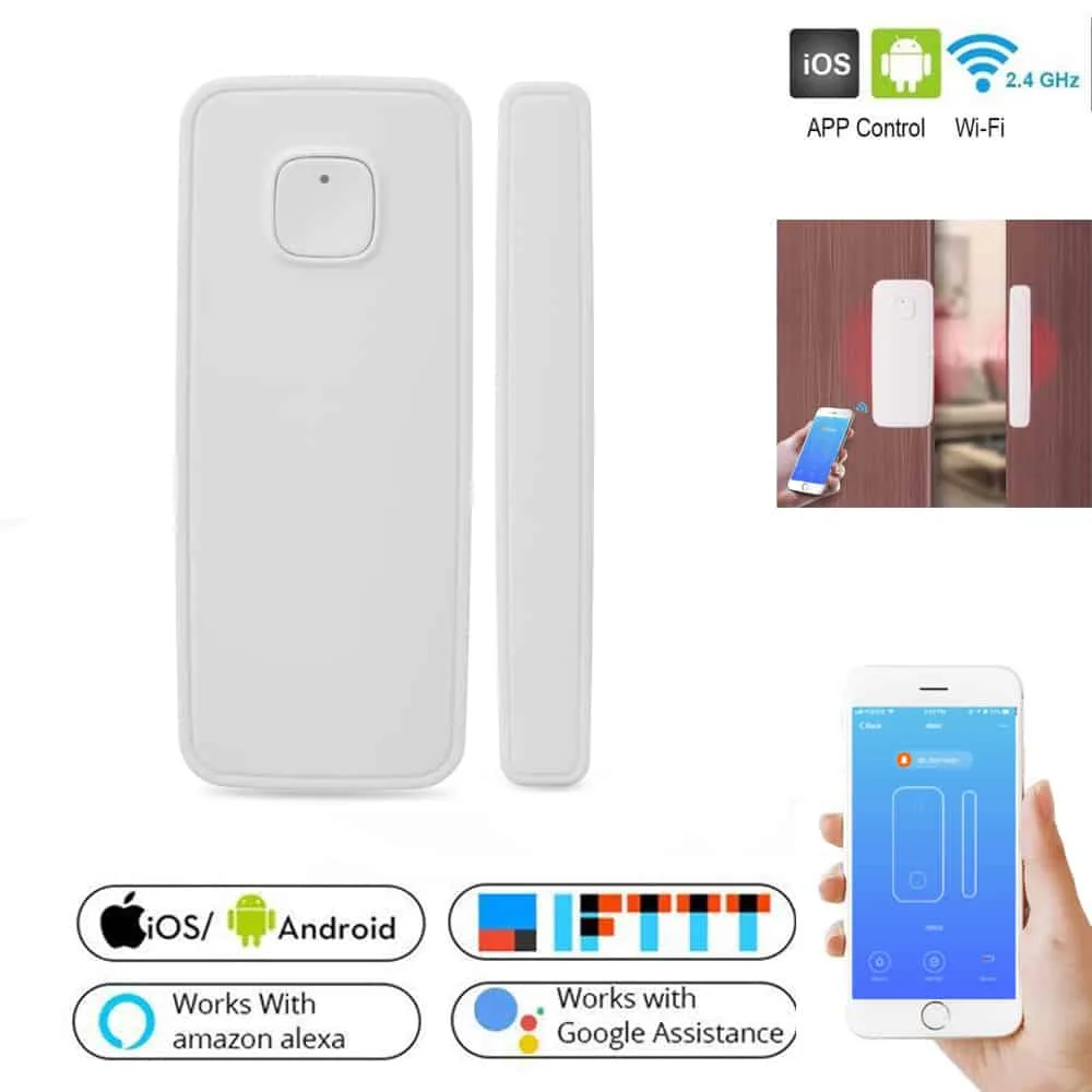 home door/window detector wifi app notification alerts battery operated home security sensor work with alexa echo google home