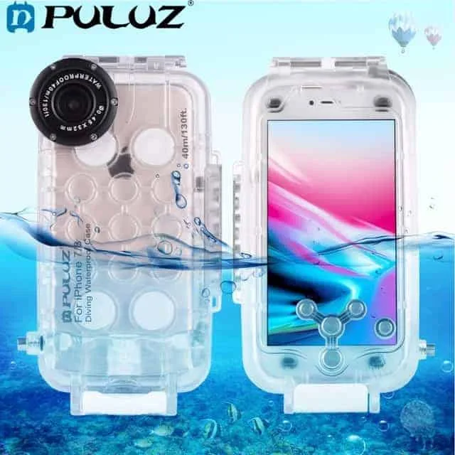 waterproof diving housing photo video taking underwater cover case for iphone 8 plus & 7 plus 40m/130ft (transparent) from puluz
