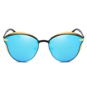 women fashion retro round metal frame uv400 polarized sunglasses (blue)
