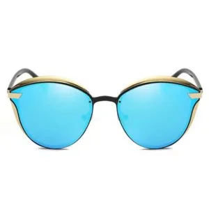 women fashion retro round metal frame uv400 polarized sunglasses (blue)