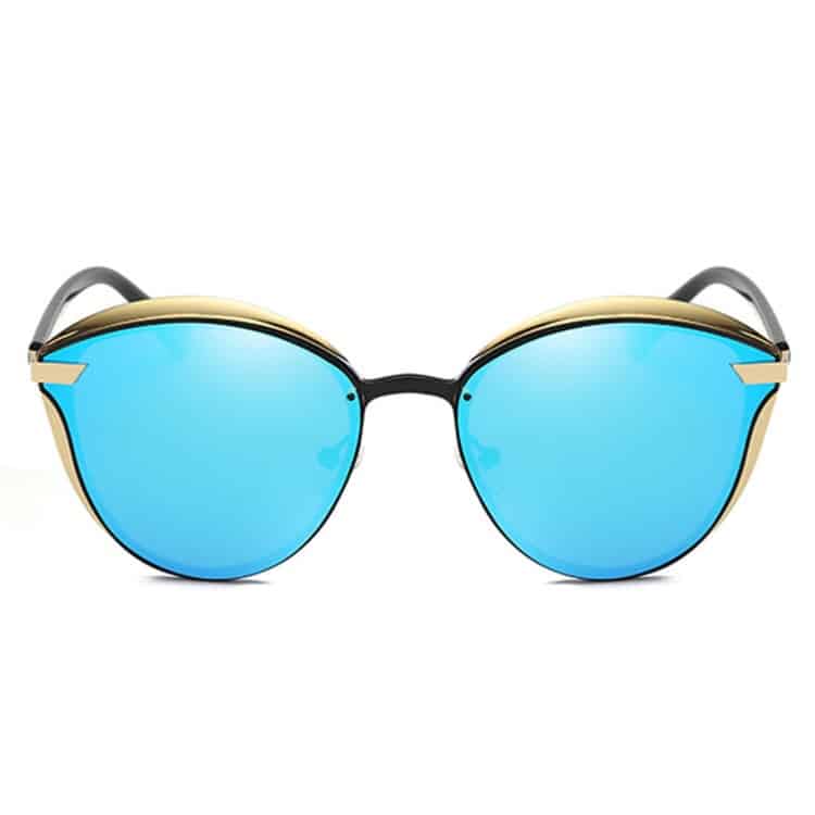women fashion retro round metal frame uv400 polarized sunglasses (blue)