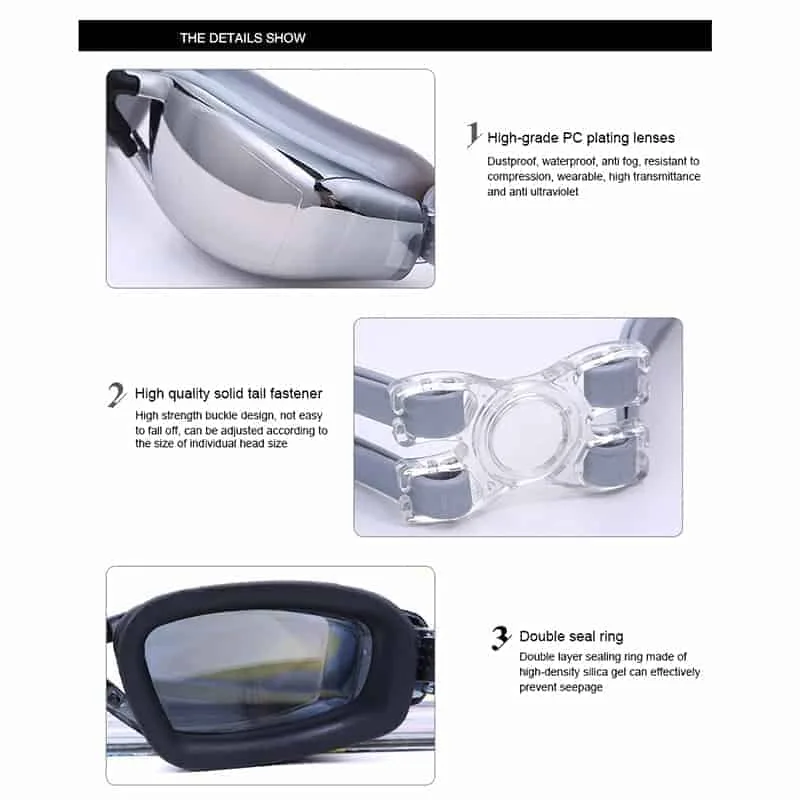 silicone swimming goggles electroplating anti fog for adults, suitable for 600 degree myopia (black)