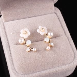 fresh bead diamond shape flower stud earrings fashion gold plated leaf garland earrings 1 pair for ladies