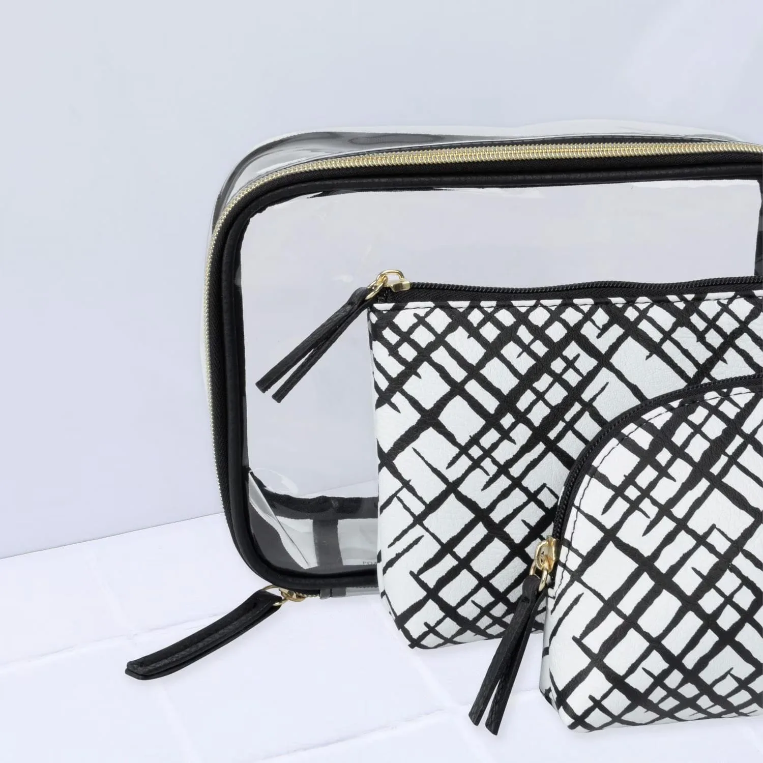 equate beauty cosmetic bag crosshatch 3pc set trendy organizer