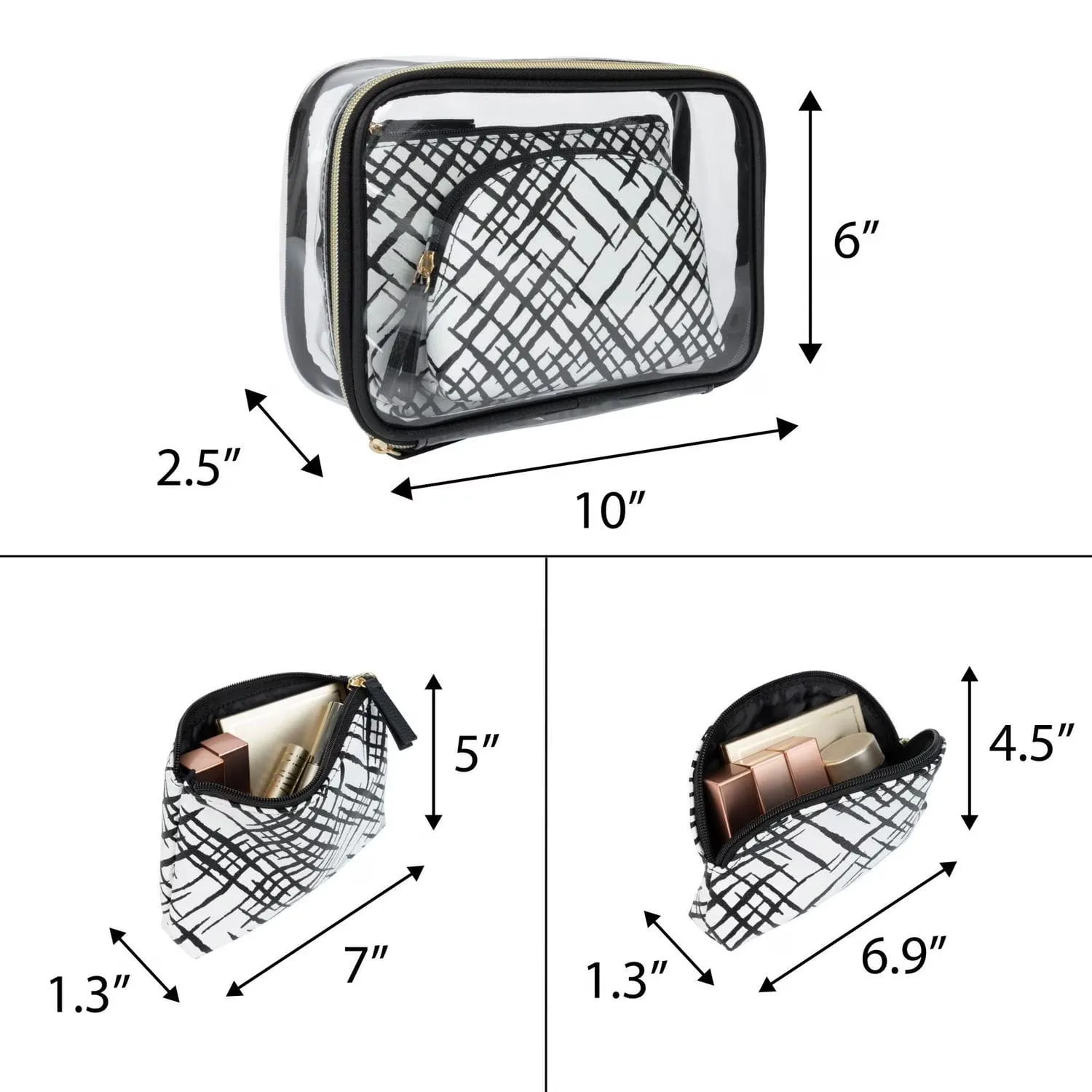 equate beauty cosmetic bag crosshatch 3pc set trendy organizer