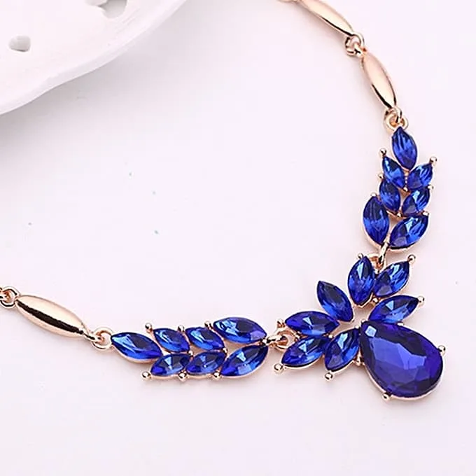 wreath diamond shape necklace earrings ladies innovative novel fashion jewelry set (blue)