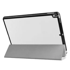 smart case for ipad pro 10.5 inch pu litchi texture 3 folding clear back cover with holder (white)