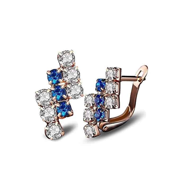 earring for women 1 pair of 18 k gold irregular geometrical sterling silver crystal stud 21*9 mm (blue)