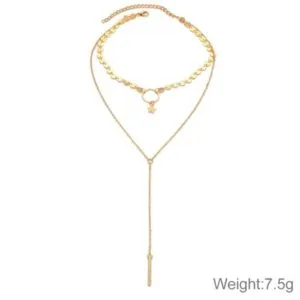 handmade sequins star tassels circle clavicle chain long pendant double layer chain (gold)