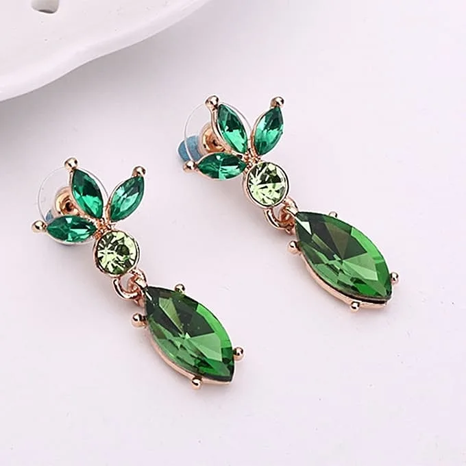 wreath diamond shape necklace earrings ladies innovative novel fashion jewelry set (green)