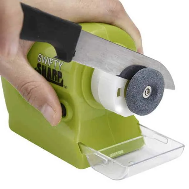 cordless electric knife sharpener with catch tray (green) from swifty sharp