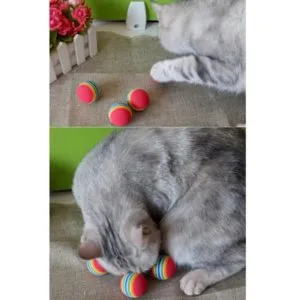 eva material colorful puppy ball toys soft foam rainbow ball pet toys, diameter: 3.5cm