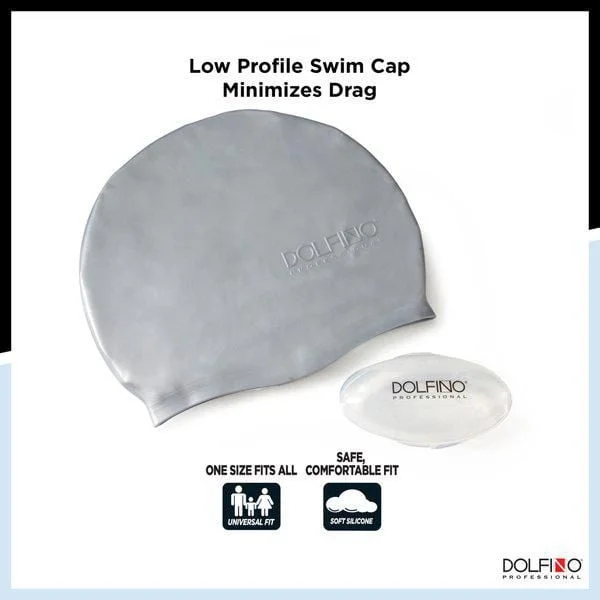 dolfino pro silicone swim cap silver, swim cap with case