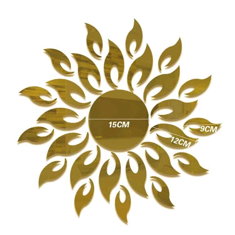 sunflower mirror wall sticker bedroom living room decoration wall stickers (gold)