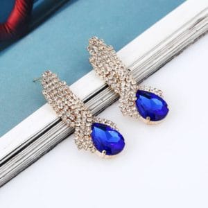 ladies vintage luxury diamond shape drop long earrings 1 pair (blue)