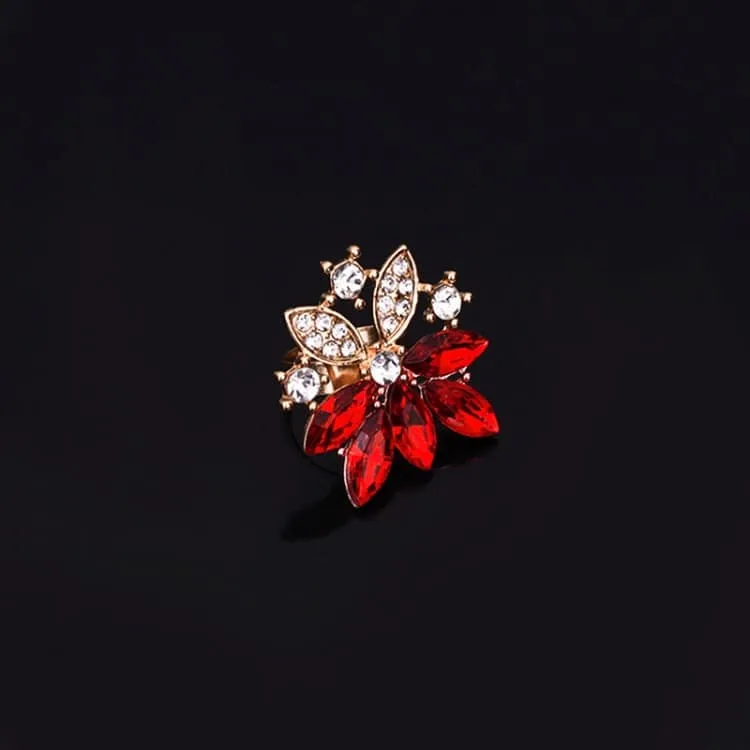fashion diamond shape leaves flowers necklaces rings jewelry 2 pcs set for women (red)