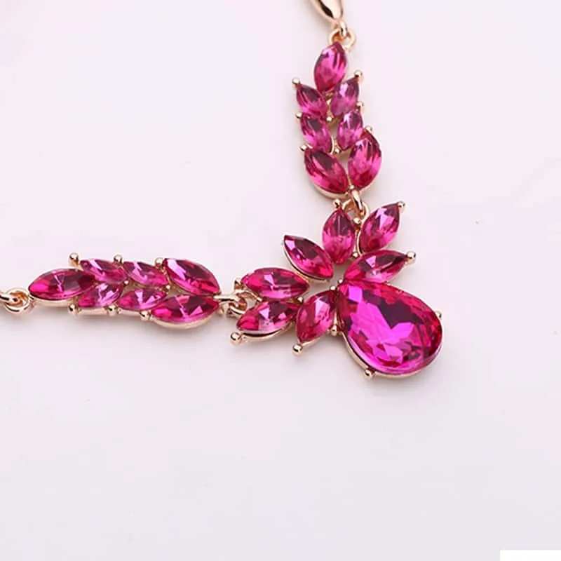 wreath diamond shape necklace earrings ladies innovative novel fashion jewelry set (rose red)