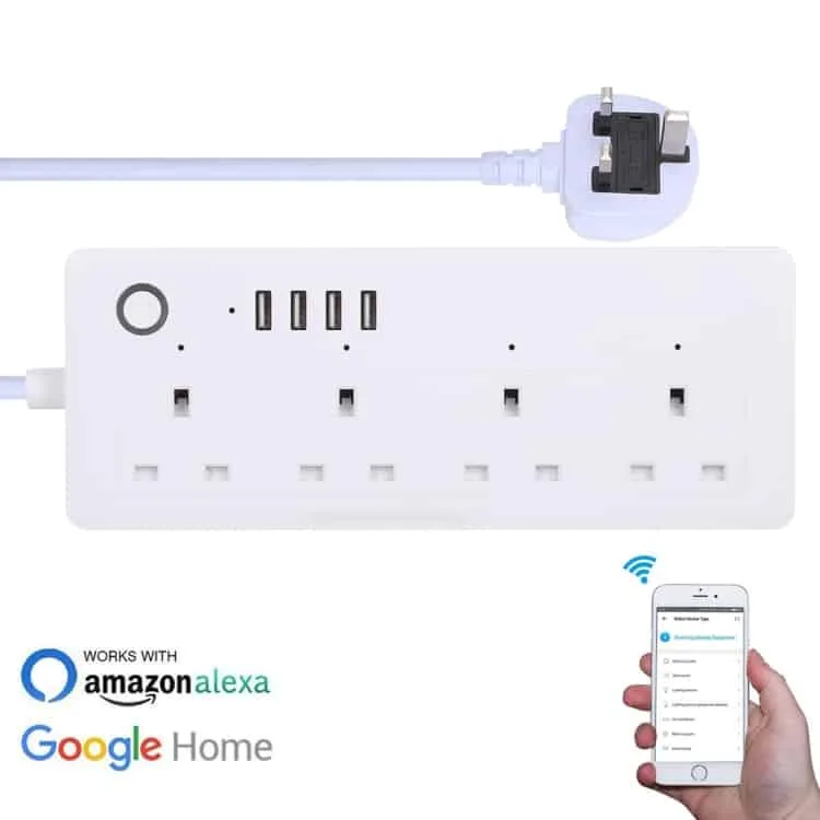 4 usb ports and 4 x uk plug jack 13a max output wifi remote control smart power socket