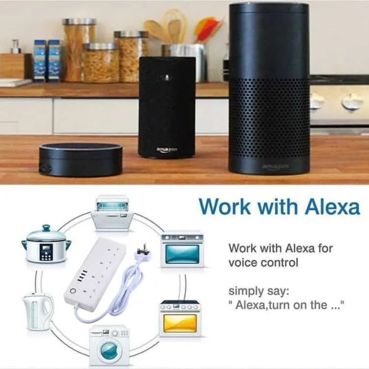 4 usb ports and 4 x uk plug jack 13a max output wifi remote control smart power socket