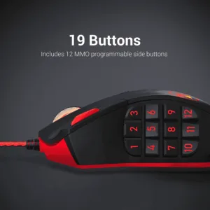 redragon m901 perdition 24000dpi mmo mouse led rgb wired gaming mouse(black)