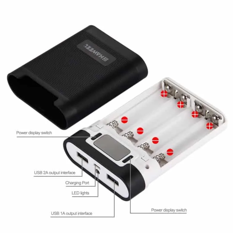 haweel diy 4x 18650 battery (not included) 10000mah power bank shell box with 2x usb output & display