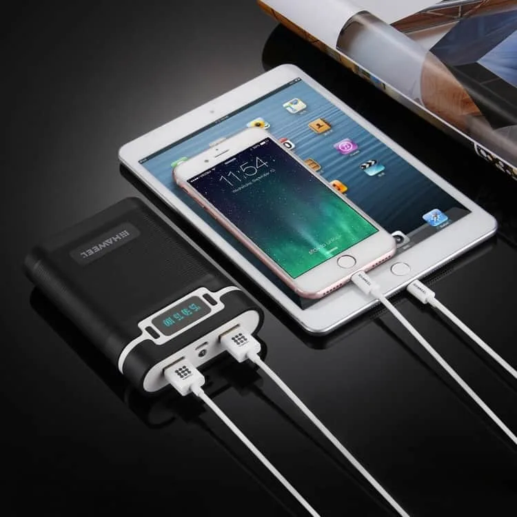 haweel diy 4x 18650 battery (not included) 10000mah power bank shell box with 2x usb output & display